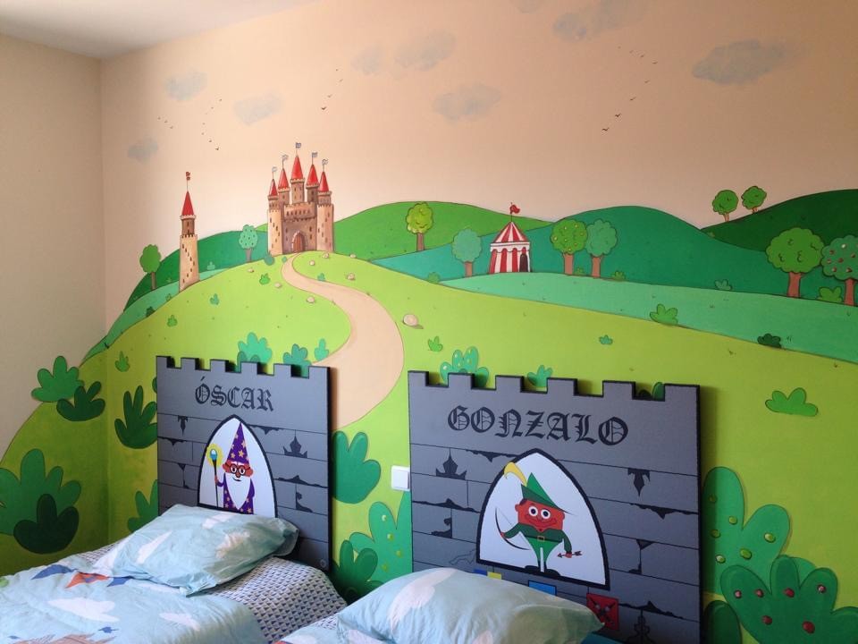 mural castillo y caballeros para habitacion de hermanos en madrid